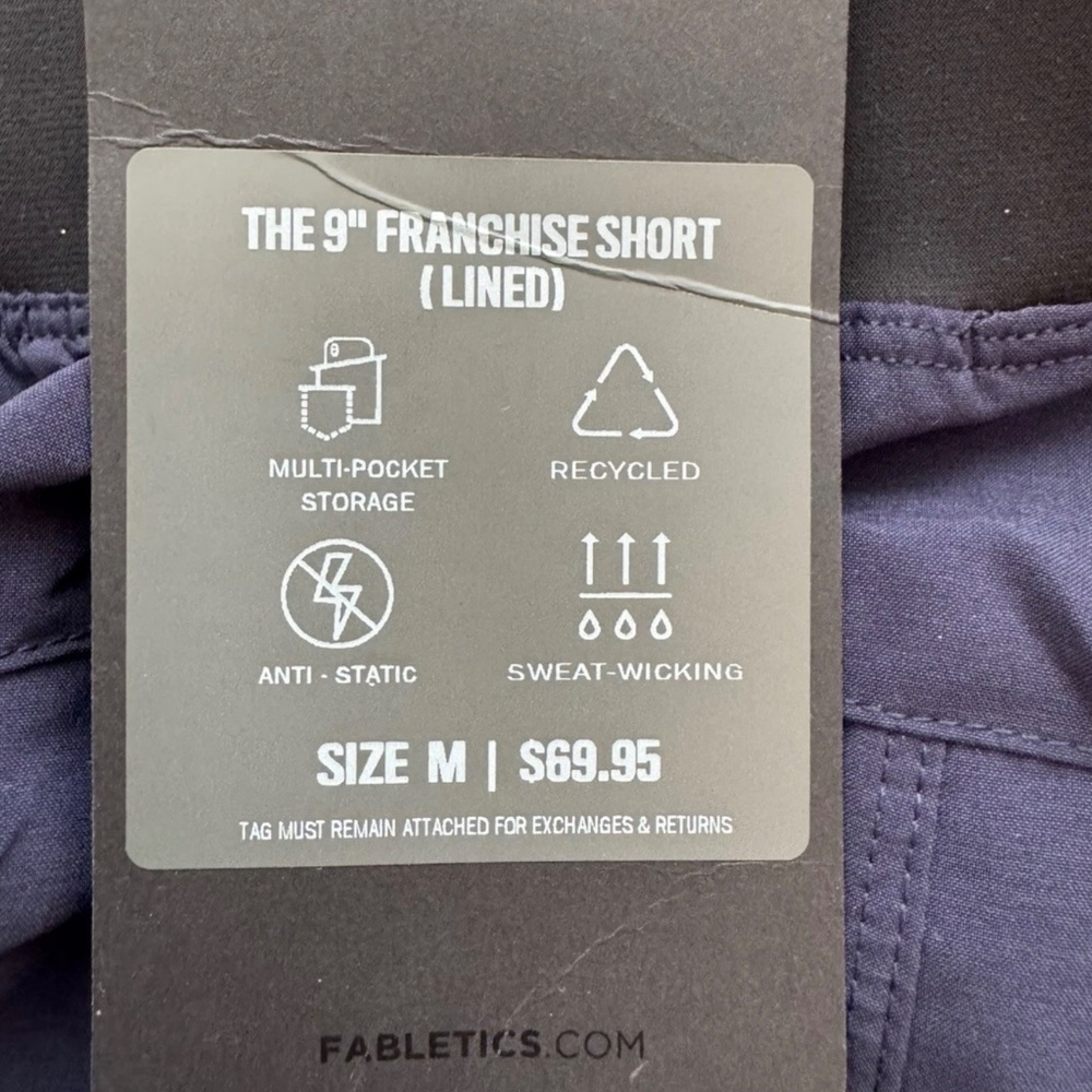 Fabletics The 9” Franchise Short Lined Navy Blue Zip Pockets Mens Medium M - Picture 4 of 4